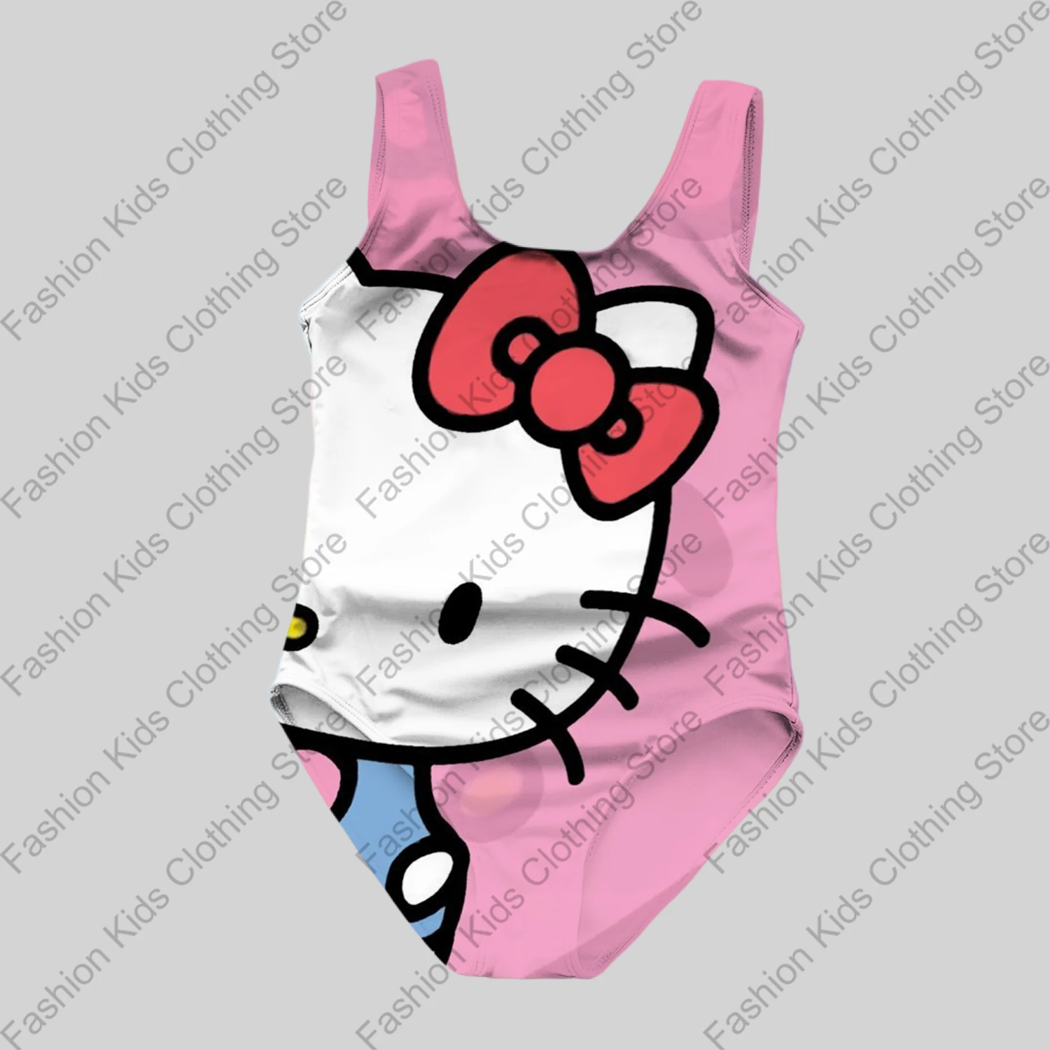 MINISO Girls Summer One-Piece Swimsuit Fashion Cartoon Cute Hello Kitty Print Women Swimwear Girl Sleeveless Girls Swim Clothing