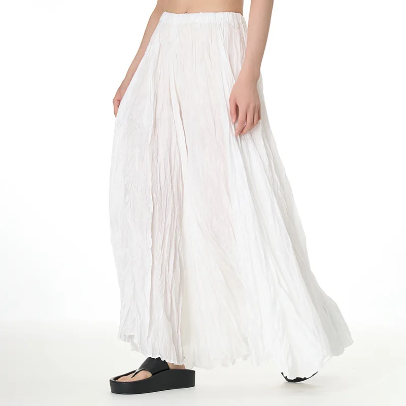 

Women Skirt Loose Full Length Elastic Pleated Retro Maxi Long Large Size Swing Skirt Casual Clothes