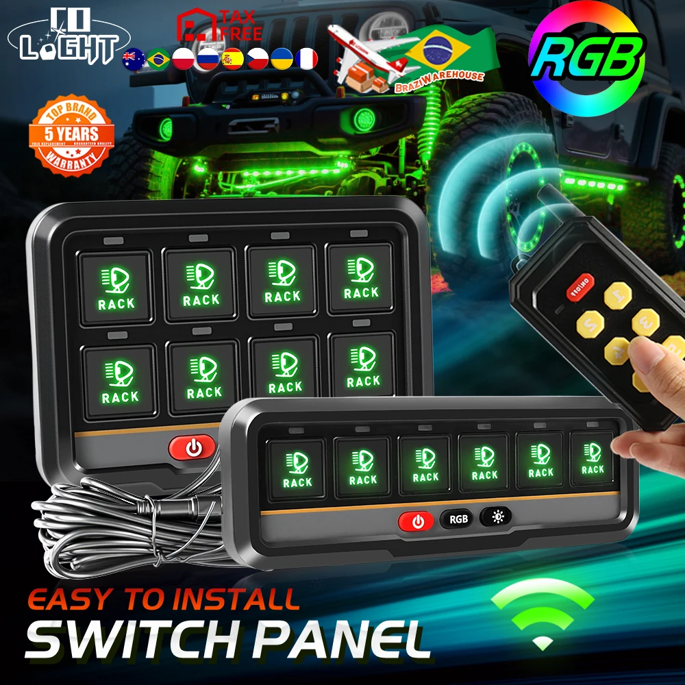 Image of CO LIGHT RGB 8 Gang/6 Gang Drahtlose Fernbedienung Touch Switch Panel für RV Geländewagen Yacht Modifikation Schaltersteuerung