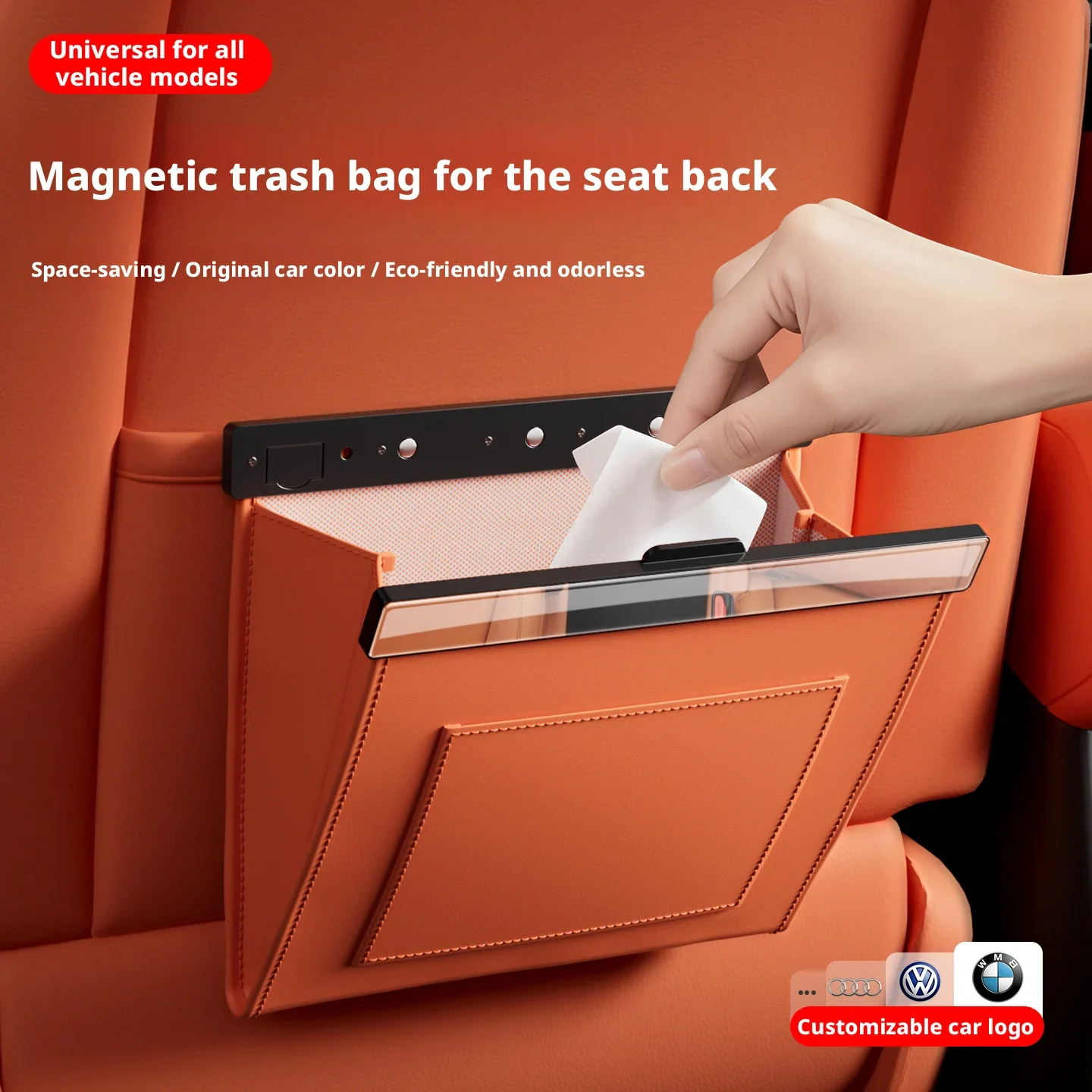 Magnetic Car Garbage Bag Waterproof PU Leather Auto Back Seat Hanging Trash Bin Interior Accessories for Vehicle view 3