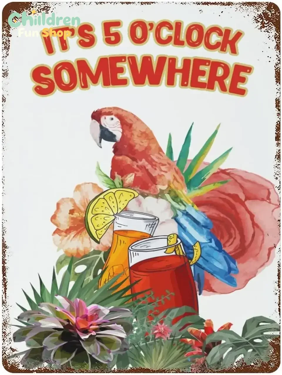 Y1,Metal Signs Its 5 OClock Somewhere Flowers Plaque Tin Sign, Summer Beach Party Rest Aluminum Sign Strong and Durable Meta