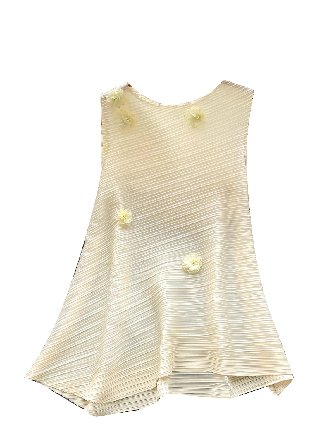 Top E Sem Mangas F de Verão com Pregas e Flores 3D Estilo Solto e Moderno para o Dia a Dia Coreano Sem Marca