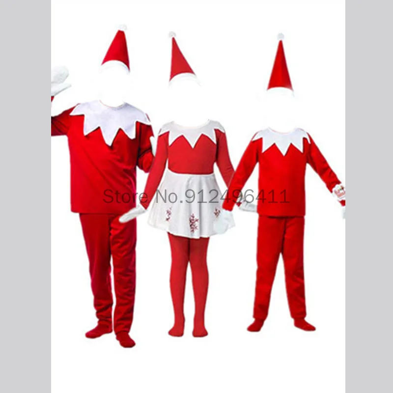 RED Elf Costume Adult Elf Xmas Csoplay Costume Red New Year Cosplay Party Dress Family Christmas Party Fancy Dress Clothes Set