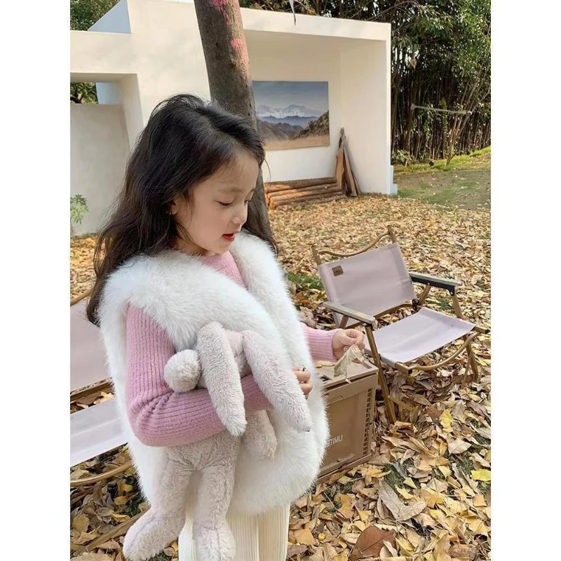 

2023 Girl Baby Toddlers Vest Shoulder Calf Warm Fur Children's Waistcoats Small Fragrance Kids Fur Vest Outer Wear Shoulder Calf