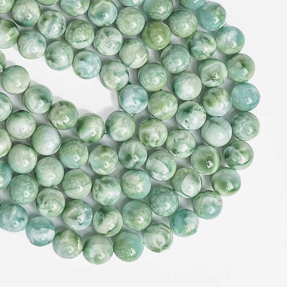 Genuine Natural Green Angelite Stone Beads Strands White Green Round Loose Beads For Bracelet Necklace DIY Accessories