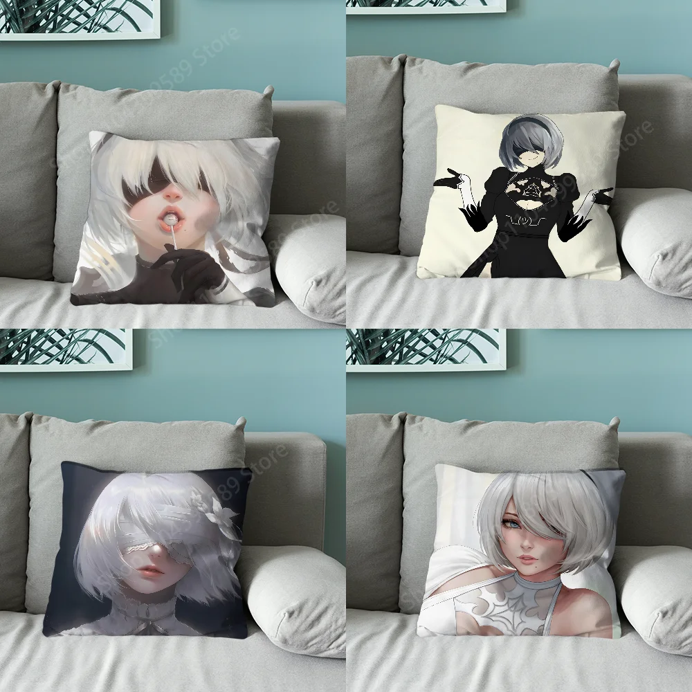 

N-NieR Automata 2B Pillow Case Soft Cushion Cases for Farmhouse Sofa Decor Home Decorations and Protector