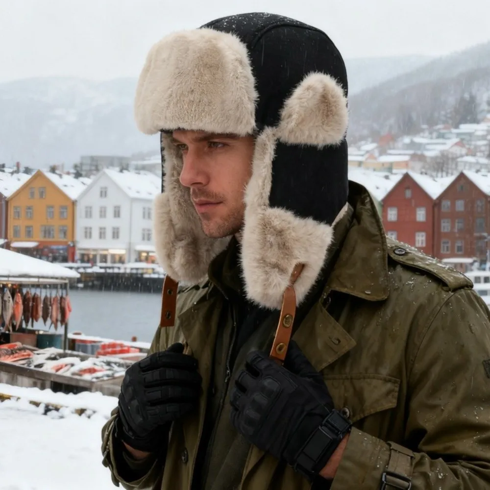 بسيطة الصوف الأذن قبعة واقية سميكة يندبروف إيرفلاب قبعة الكورية نمط الشتاء حماية ليو فنغ قبعة الرجال #4