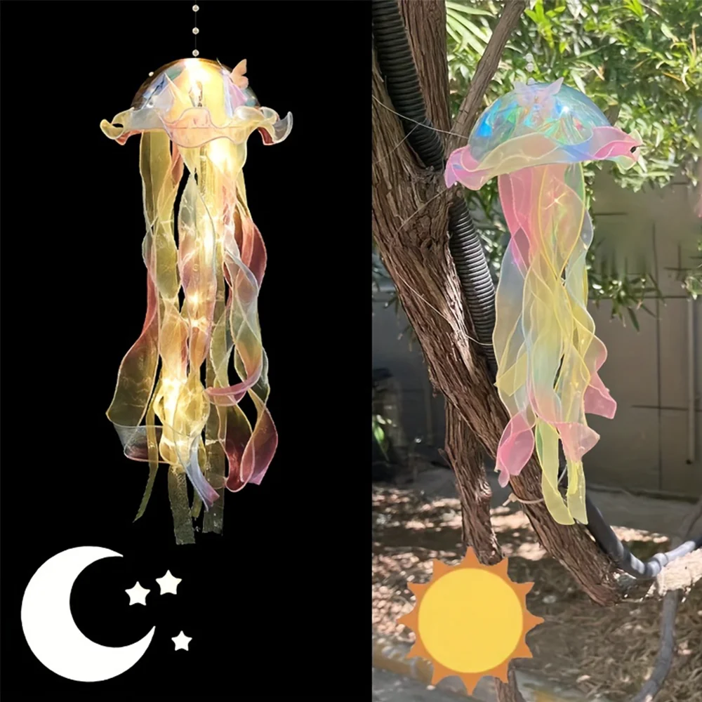 1 PC Creative LED แมงกะพรุนโคมระย้าแบตเตอรี่ Hand-ทอริบบิ้นลูกปัดสวนกลางแจ้งตกแต่งห้องนอน PARTY Photo PROP