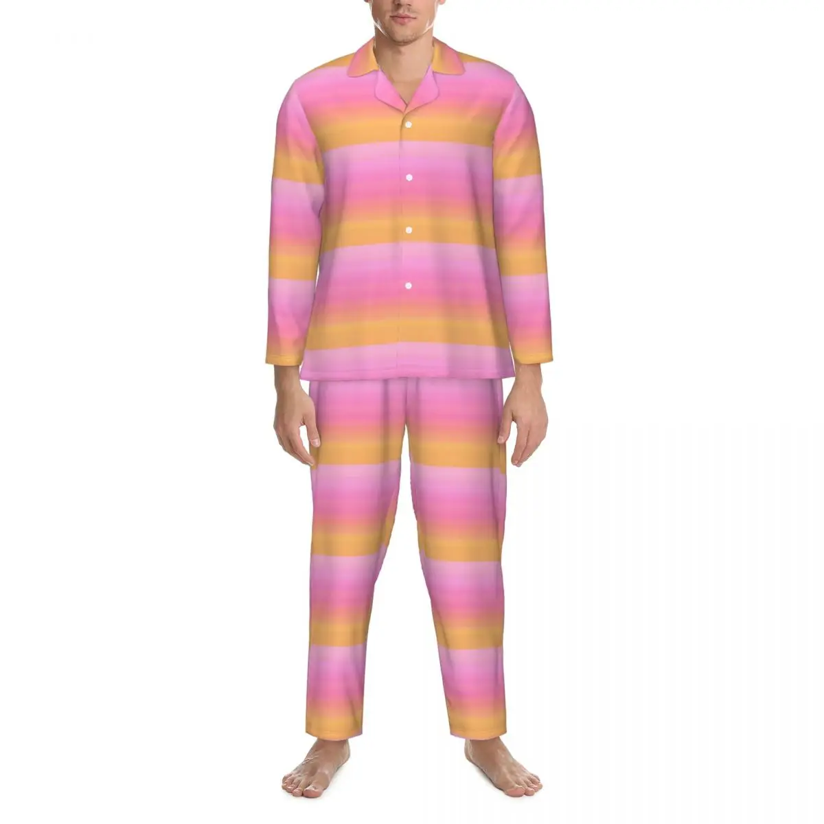 Tropical Sunset Pajama Set Pink and Orange Soft Sleepwear Unisex Long-Sleeve Casual Home 2 Piece Nightwear Large Size 2XL