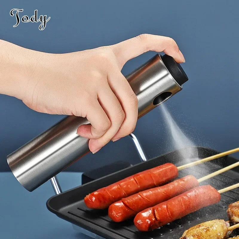 100ML Stainless Steel Oil Leak-proof Spray Bottle Barbecue Oil Pot Seasoning Bottle with Scale for Cooking Air Fryer BBQ Baking