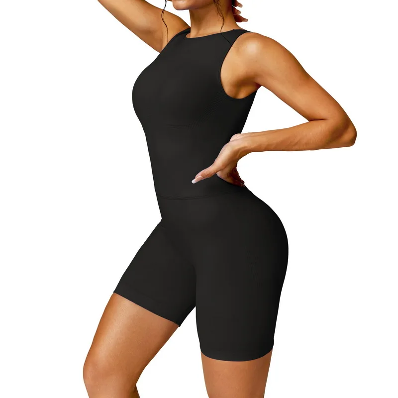 Sexy Backless Sporty Short Jumpsuit Playsuit Women Monkeys One Piece Yoga Workout Clothes Seamless Fitness Overalls Gym Romper