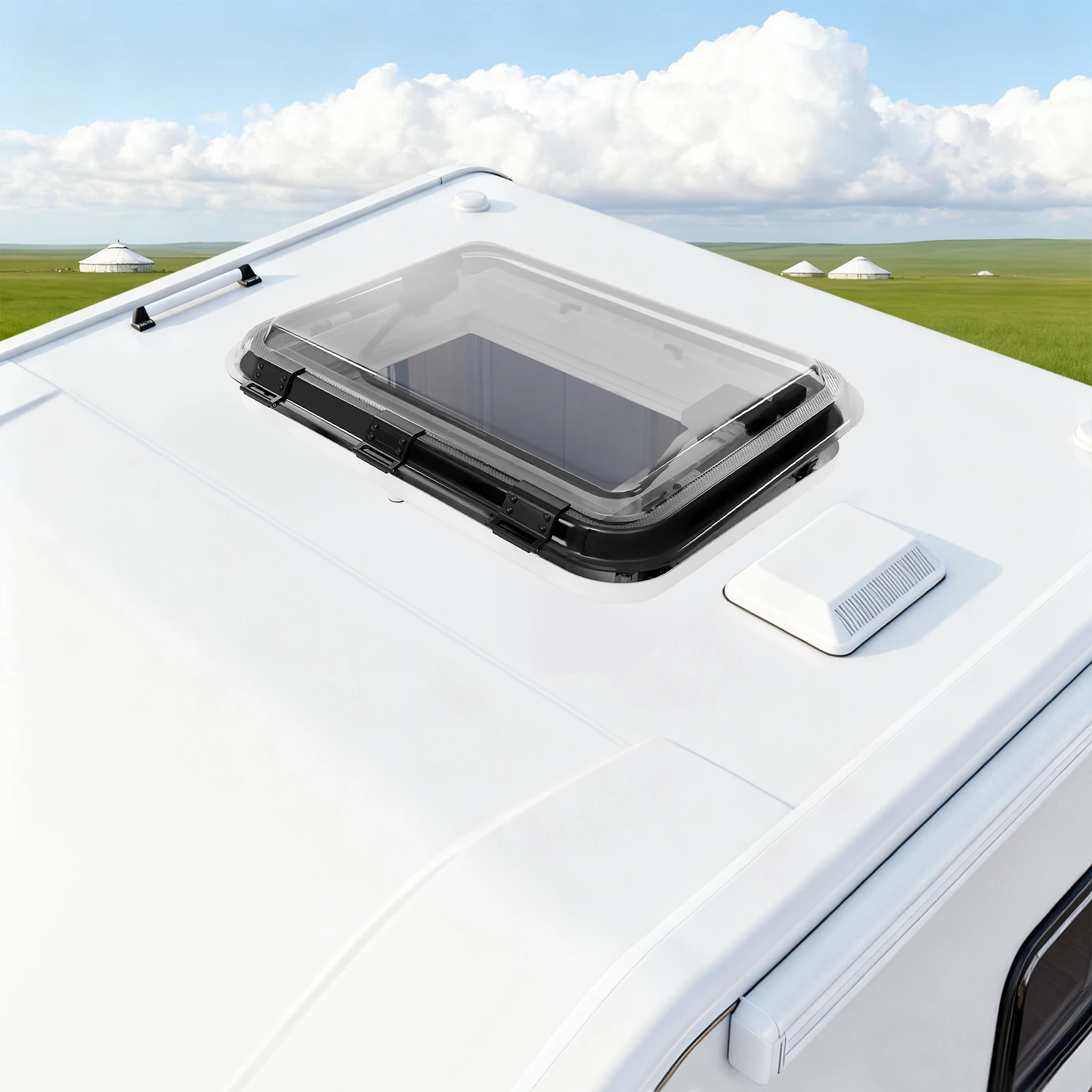 الحديثة مستطيلة سبائك الألومنيوم LED كوة 700*500 مللي متر RV سقف نافذة فتحة سقف علوي تنفيس مع مصباح ليد للمركبات