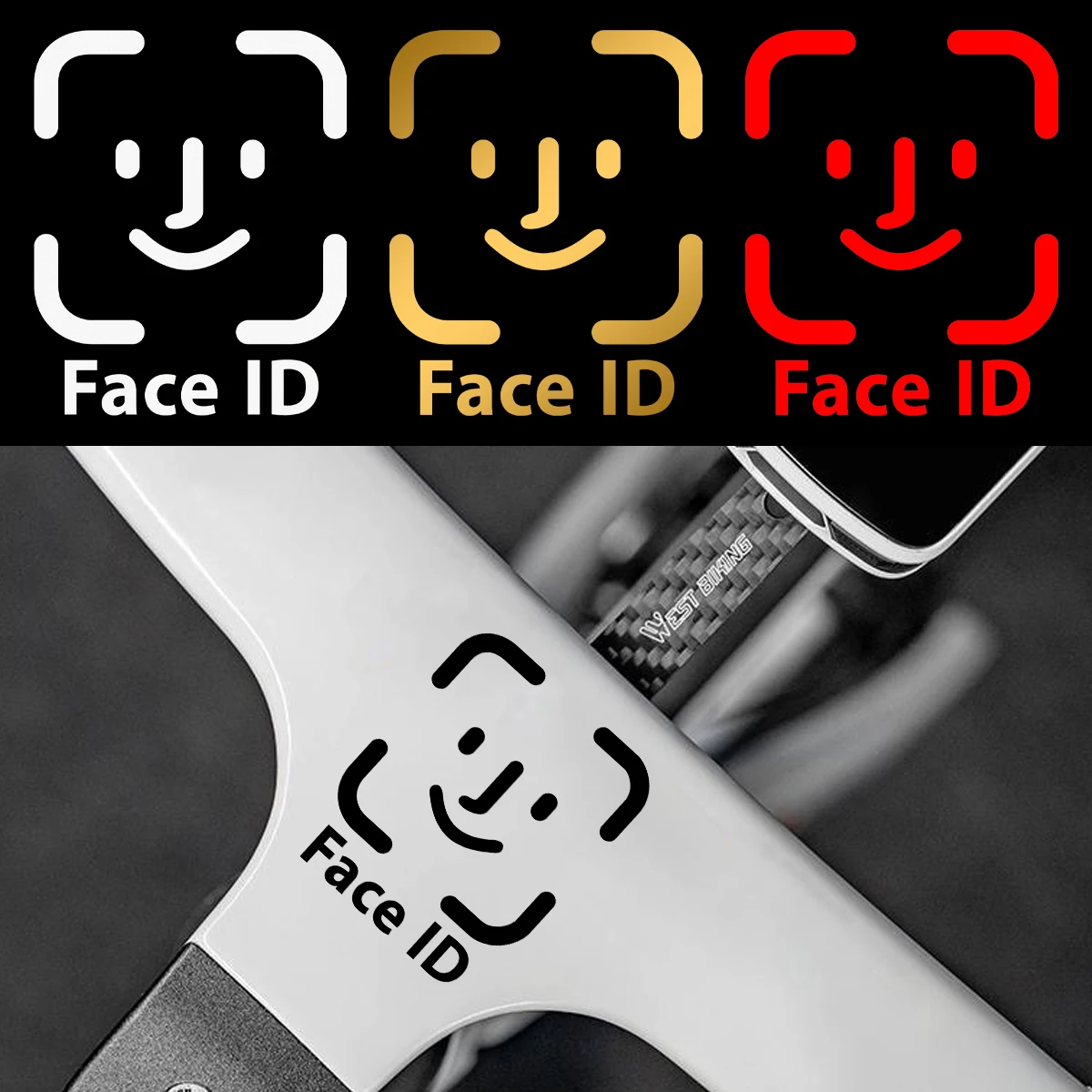 2 Stück Lustige Gesichtserkennungs-Fahrradaufkleber, Wasserdichte Vinyl-Aufkleber für MTB, Rennrad, E-Bike Oberrohr-Rahmen, DIY Fahrradkarosserie-Dekoration