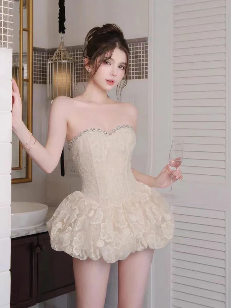 

Ele Embroidered Lace ter Dr Women's High-End Feel Birthday Par Gown Skirt Sweet Sle Zipper High Waist Ball Gown