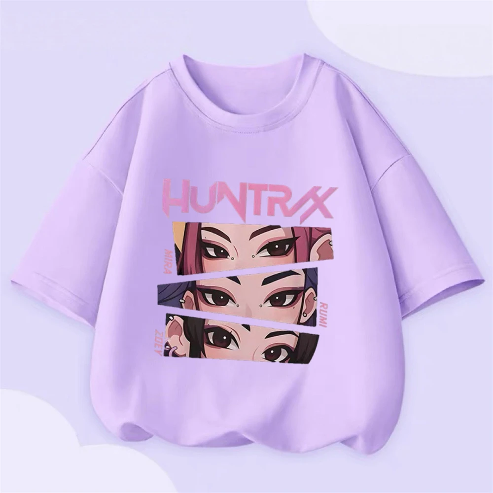 Kpop الفتيات ملابس الصيف الأرجواني تي شيرت قصير الأكمام بلايز الكرتون المطبوعة Crewneck قاعدة قميص كل مباراة تيز ملابس القطن الخالص
