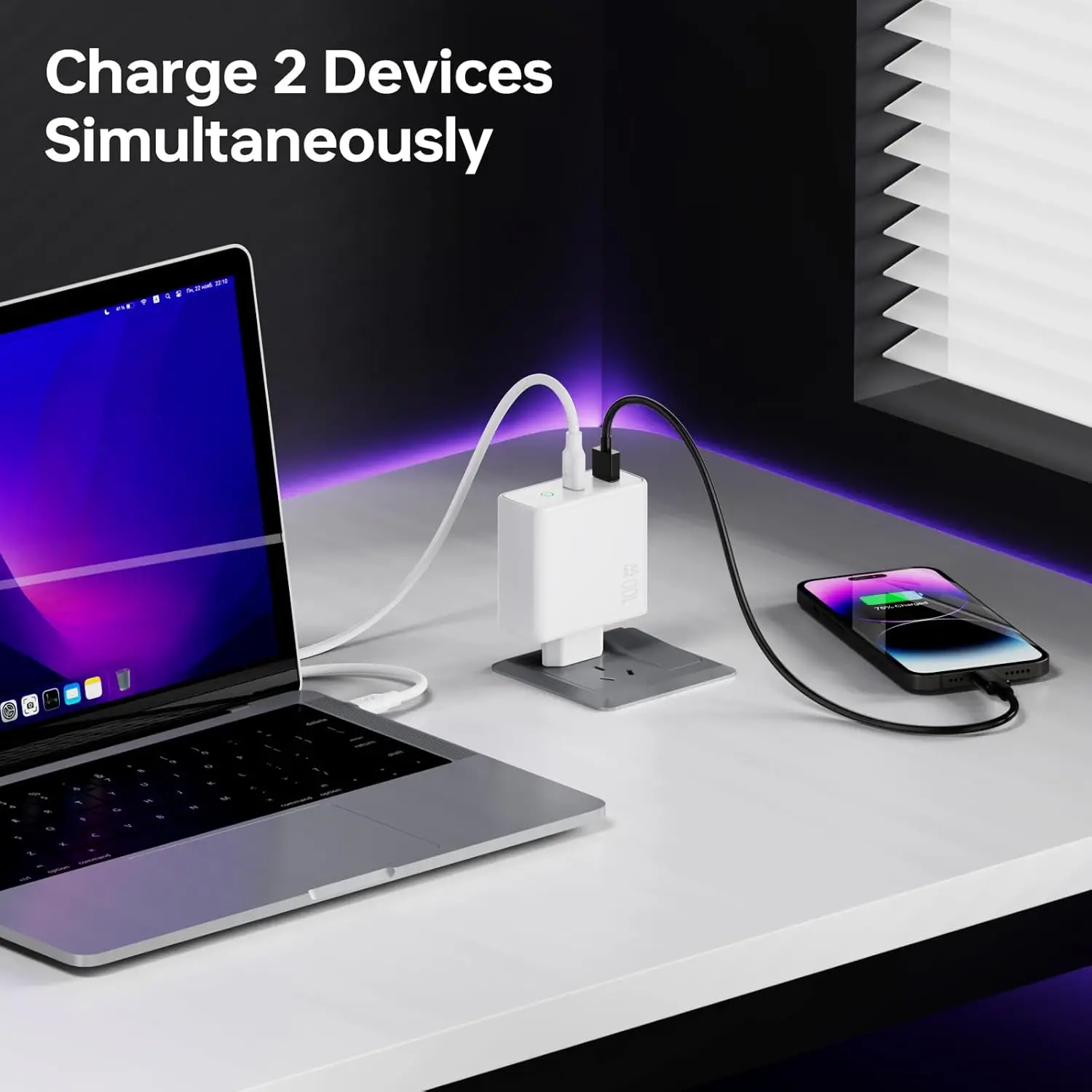 

Адаптер питания GaN 100 Вт/65 Вт с 3 портами (1A) и поддержкой PPS – заряжает MacBook, iPhone 17, iPad Pro, Samsung Galaxy S24, Huawei P60, Xiaomi 17