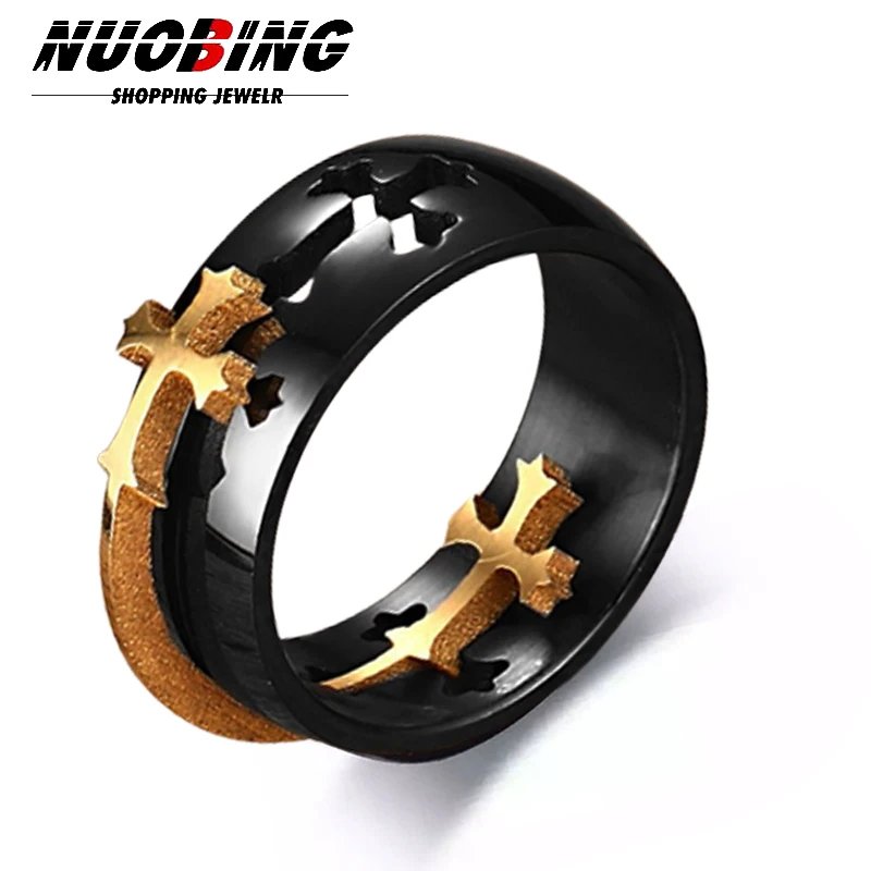 Gothic Cross Couple Ring Stainless Steel Customized Jesus Cross Detachable Ring Personalized Luxury Punk Jewelry Wedding Gift