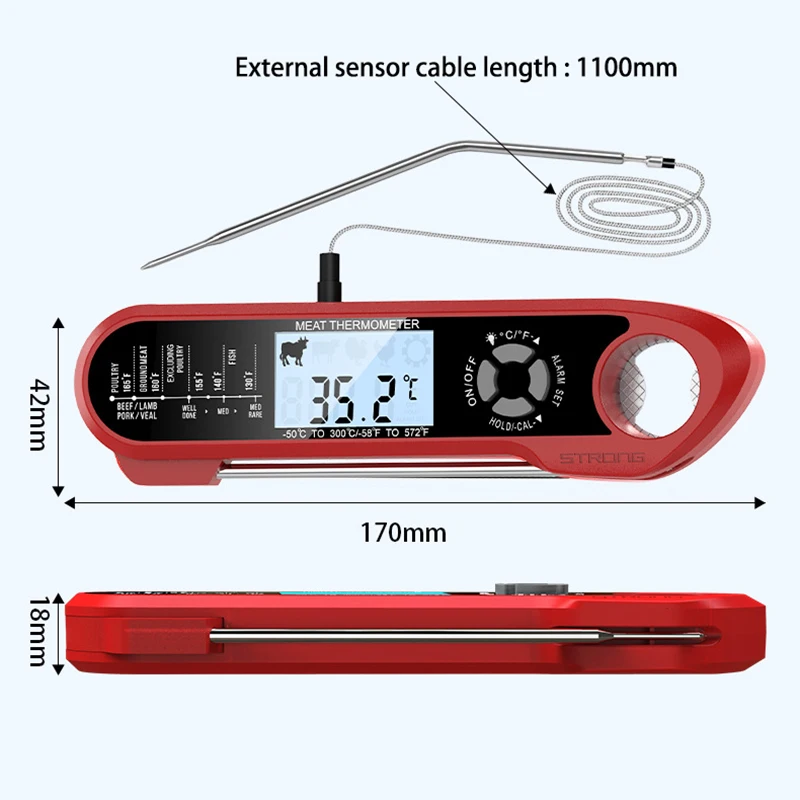 Meat Food Thermometer Dual Probe with Waterproof  Auto Off and Alarm Function Digital Instant Read Thermometer for Oven Grilling