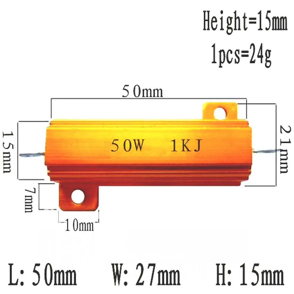 2pcs 50W Aluminum Power Metal Shell Case Wirewound Resistor 0.01R ~ 100K 1 6 8 10 20 200 500 1K 10K ohm resistance RX24