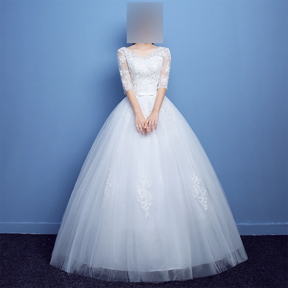 Customized White Ball Gown Half Sleeves Women Wedding Dresses Lace Sequins Bridal Gowns Formal Vestido De Noiva Robe Mariage