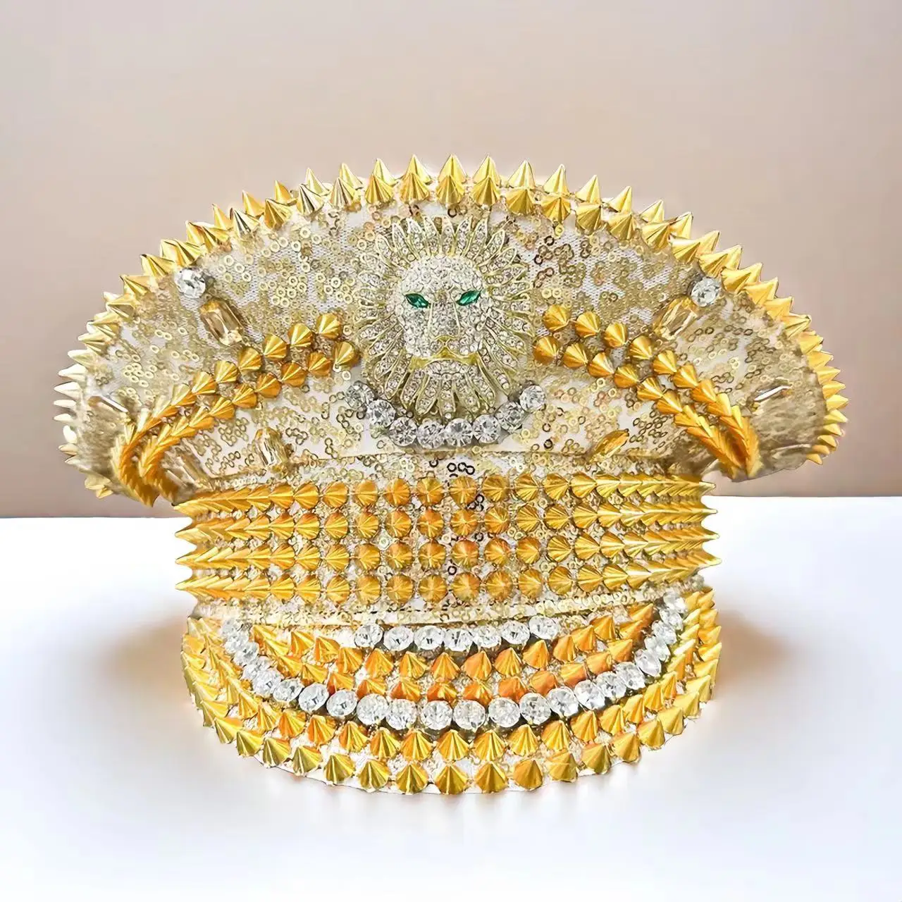 

HongLuan Golden Lion Капитанская шляпа в стиле стимпанк со стразами для женского фестиваля Burningman, винтажные военные аксессуары и кепка в стиле милитари
