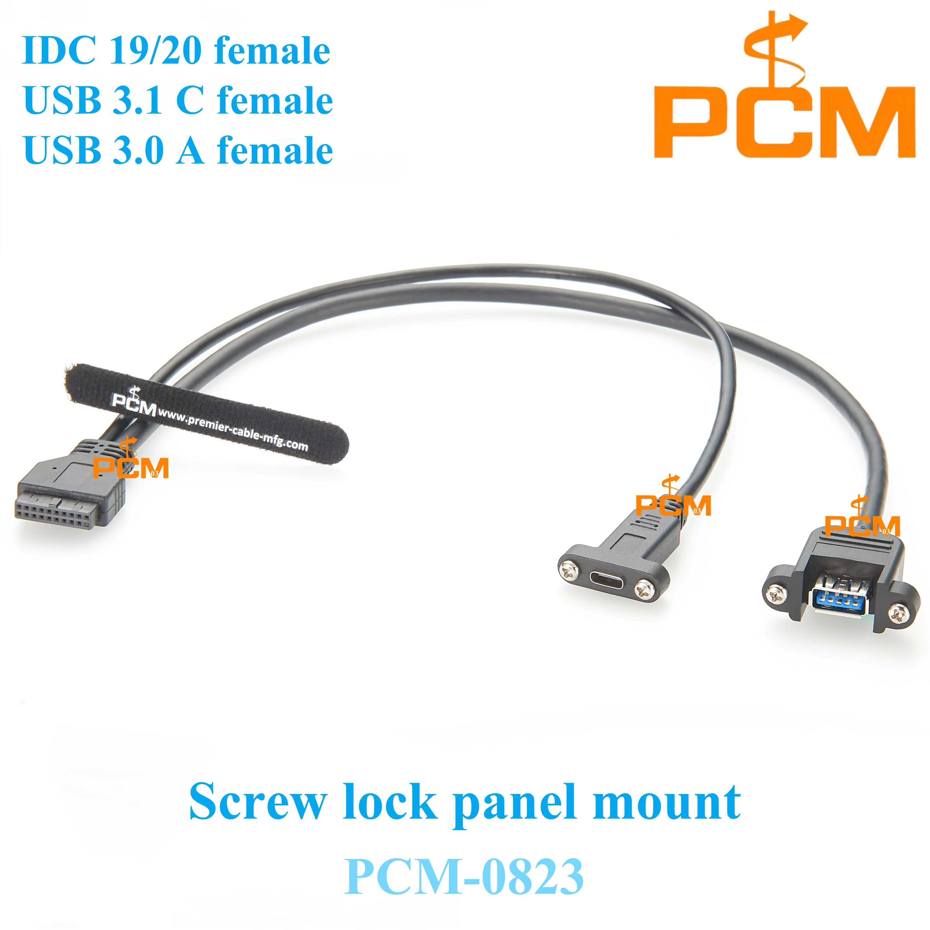 2pcs Internal Motherboard IDC 20Pin Header to USB 3.0 A and USB 3.1 C Female Connector screw lock Panel Mount Extension Cable