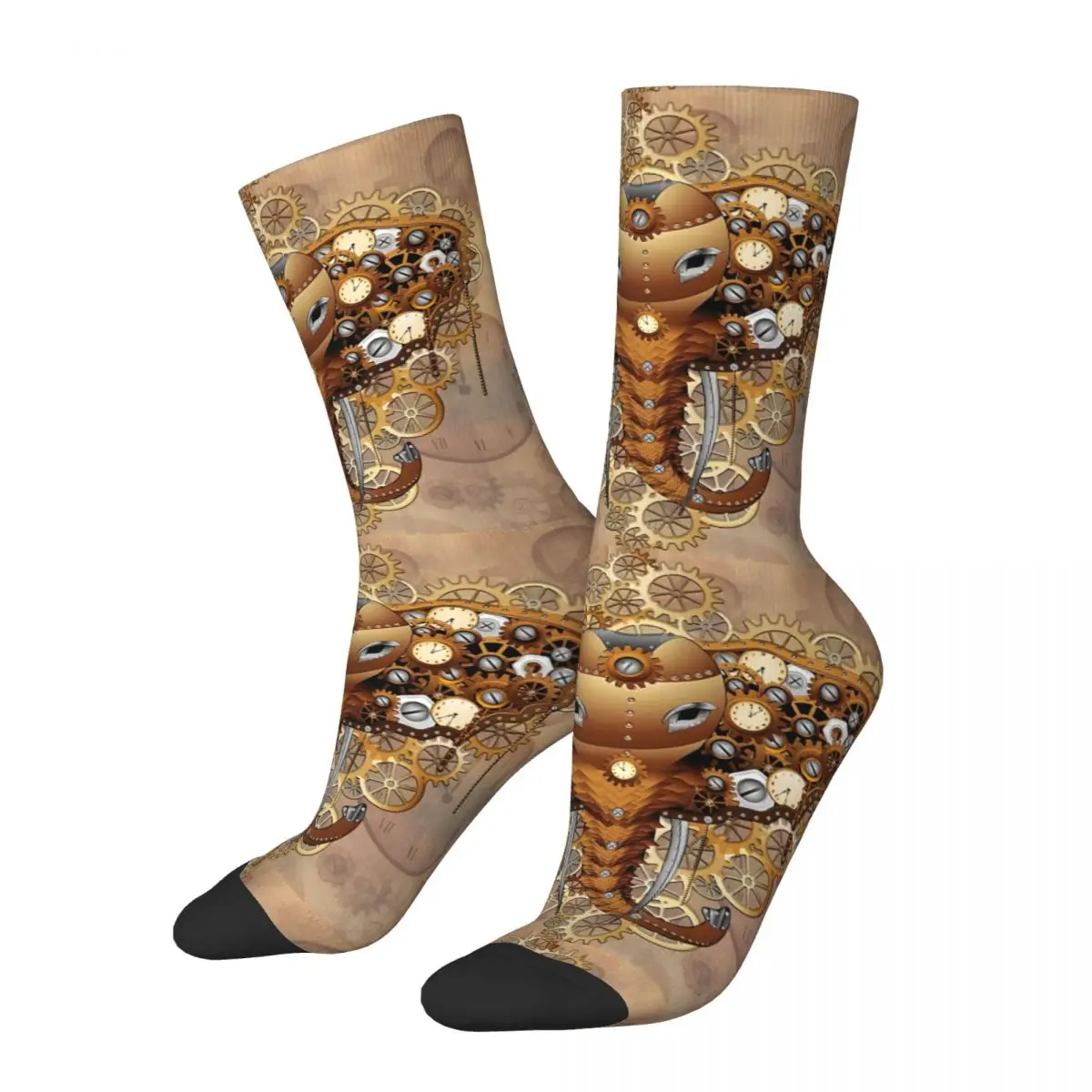 Steampunk Elephant Vintage Style Machine Kawaii Socks Hiking Cartoon Pattern Socks