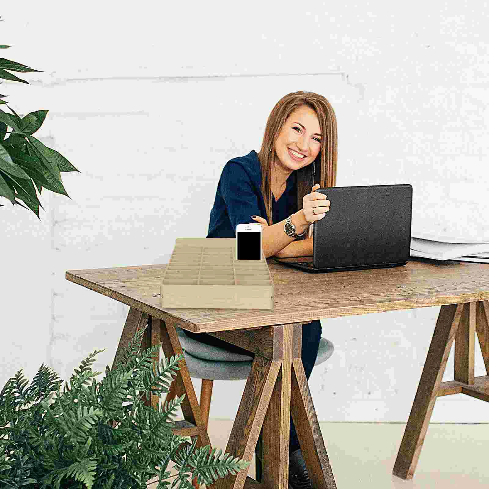 Cell Phone Locker Mobile Storage Box Phones Display Rack Bracket Telephone Brown Wooden Case