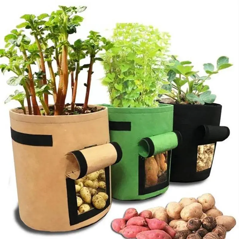 Felt Potato Grow Bags With Thick Breathable Fabric And Convenient Harvest Window For Home Garden Balcony Vegetable Planting