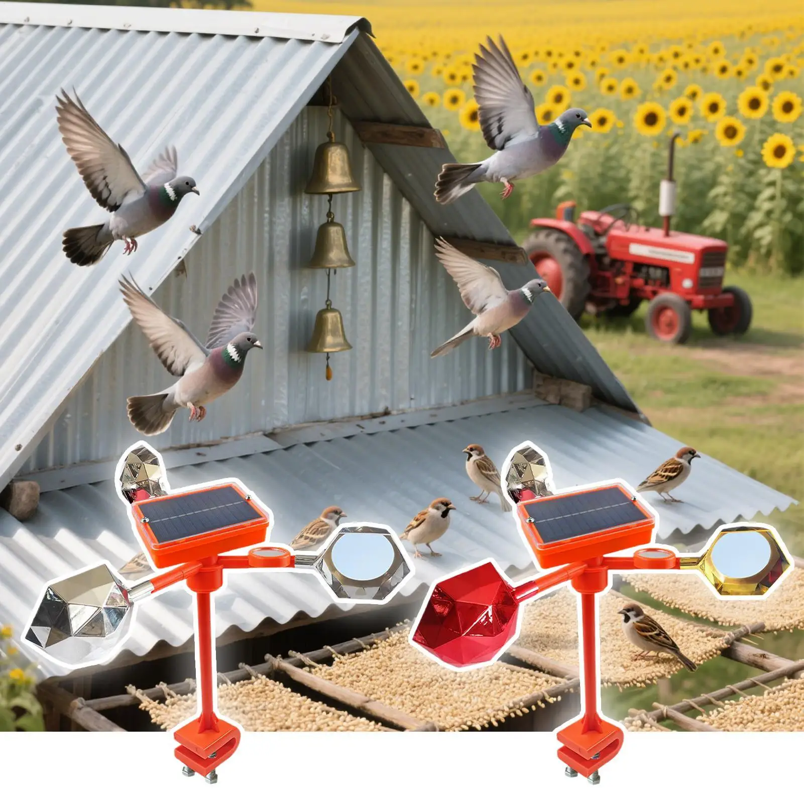 Bird Scare Reflective Device Reflectors To Scare Birds Away With Adjustable Sound Alarm Solar Powered Outdoor Pigeon Woodpecker
