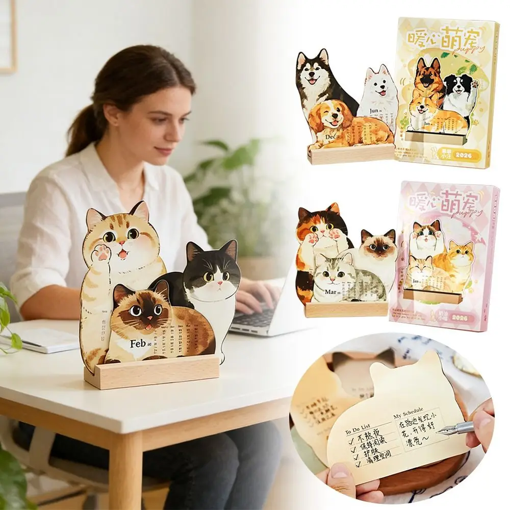 

Cute Cat Dog 2026 Desk Calendar Pet Illustration 365 Days Standing Calendar Desktop Decoration Daily Scheduler Table Planner