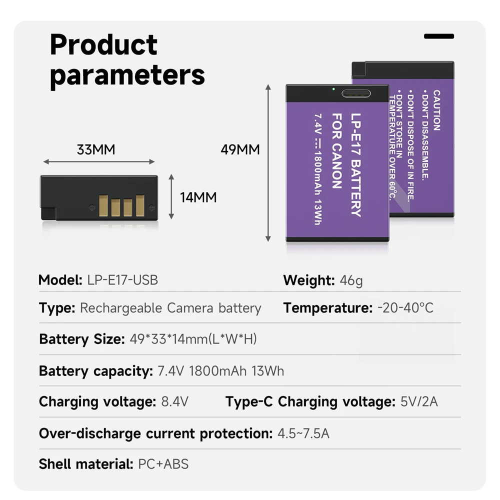 1800mAh LPE17 LP E17 LP-E17 Akumulator do aparatu z wejściem typu C do Canon EOS RP 200D M3 M6 750D 760D T6i T6s 800D 8000D Kiss X8i