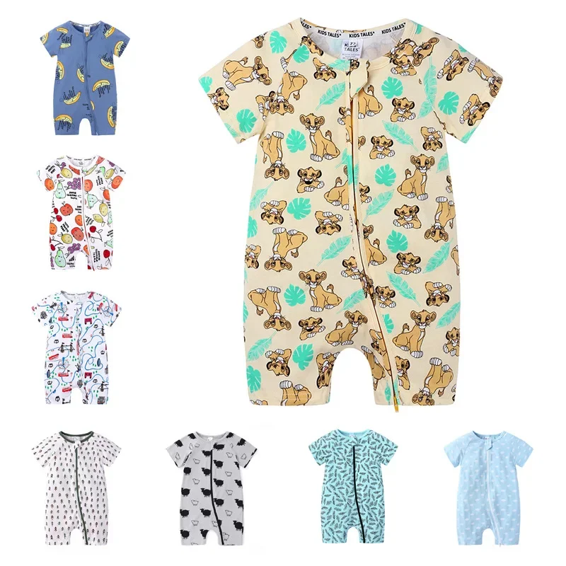 

Short-Sleeve Dinosaur Print Baby Rompers - Summer Jumpsuit Onesie for Boys and Girls