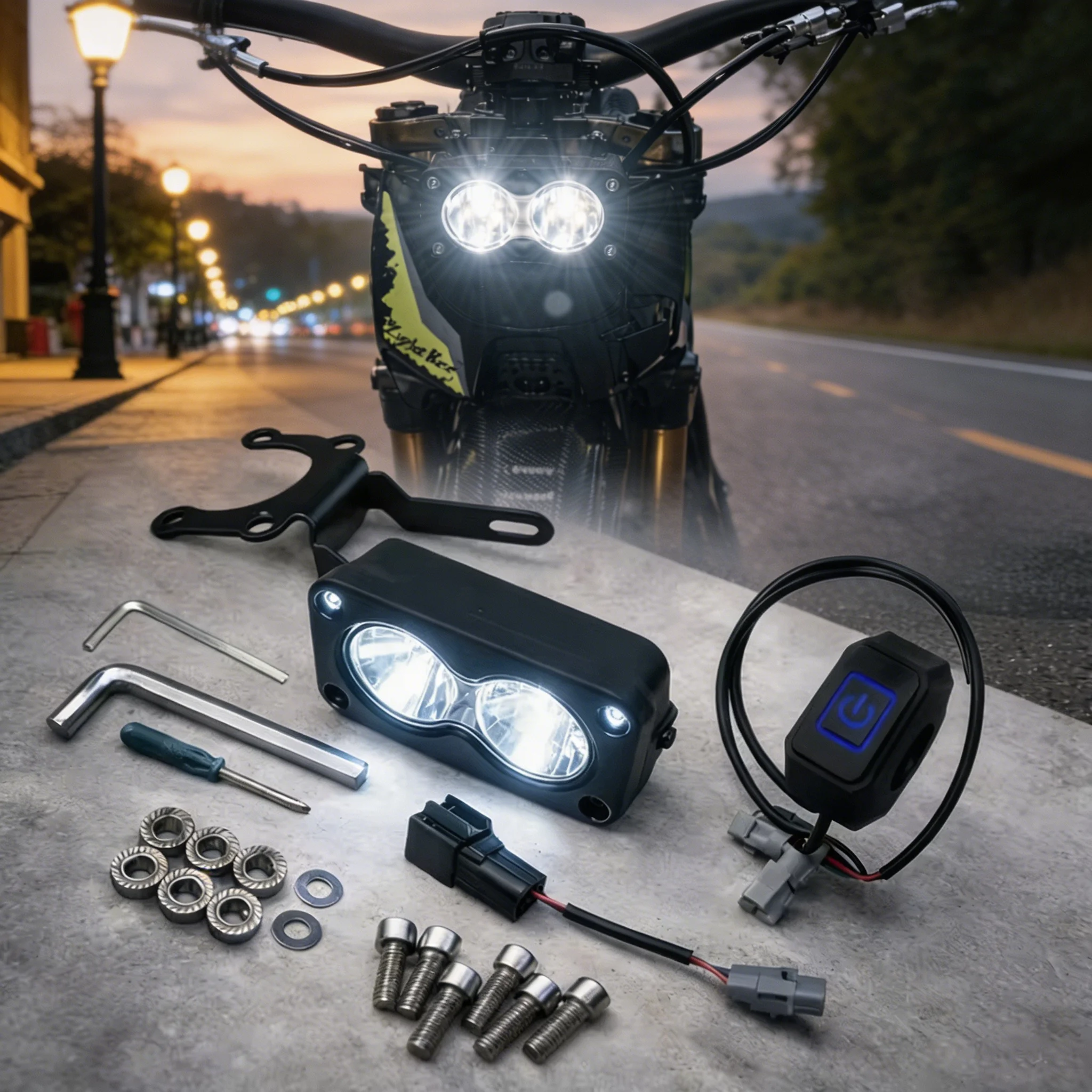Driving Moto Spotlight Aluminum 2 Lens 8-80V White Yellow Flash Dual Color Fog Light Headlight for Motorcycle Bike