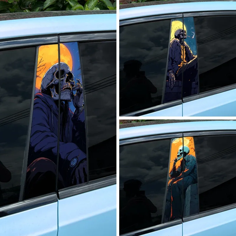 

Smoking Skull Car Sticker Auto B Pillar Waterproof Halloween Decoration Cover Scratch DIY Car Doors Pillar Sunscreen Vinyl Decal