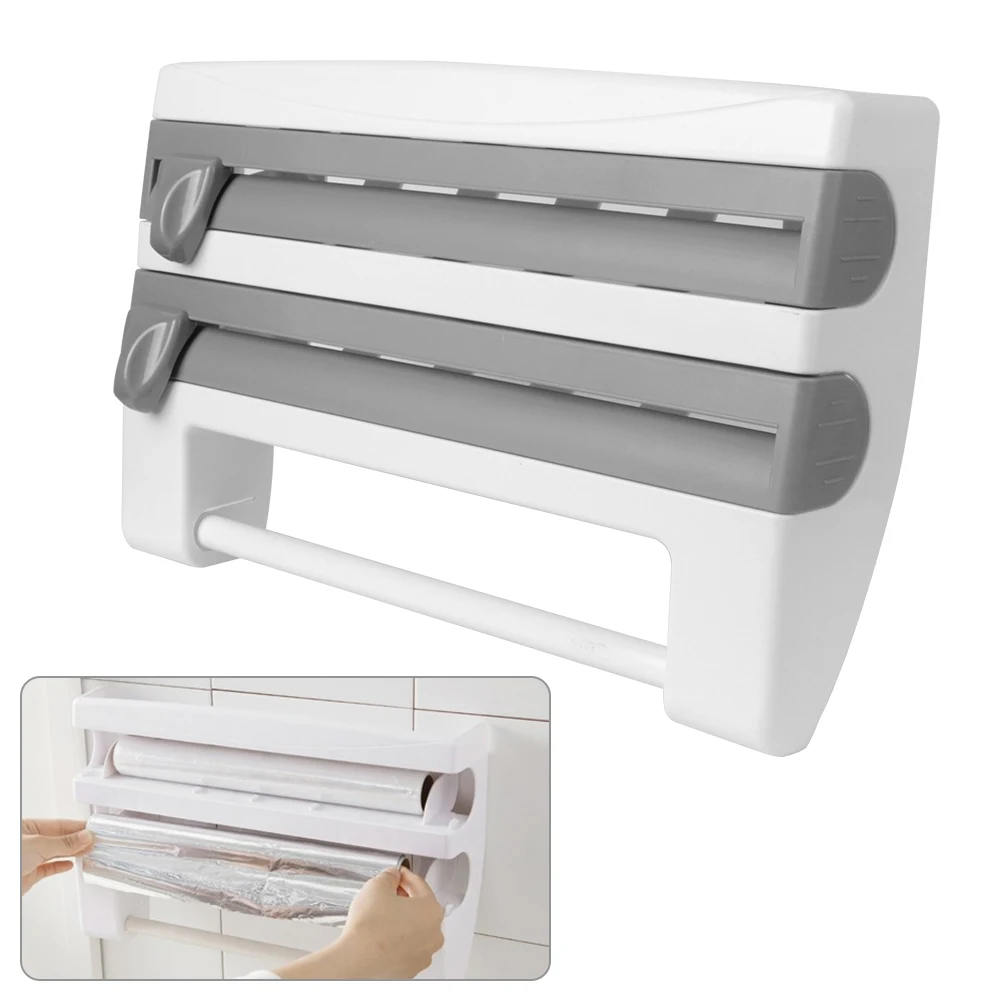 

Paper Towel Holder Wall-Mount Sauce Bottle Storage Sauce Bottle Rack Kitchen Organizer 4 In 1 Cling Film Cutting Holder