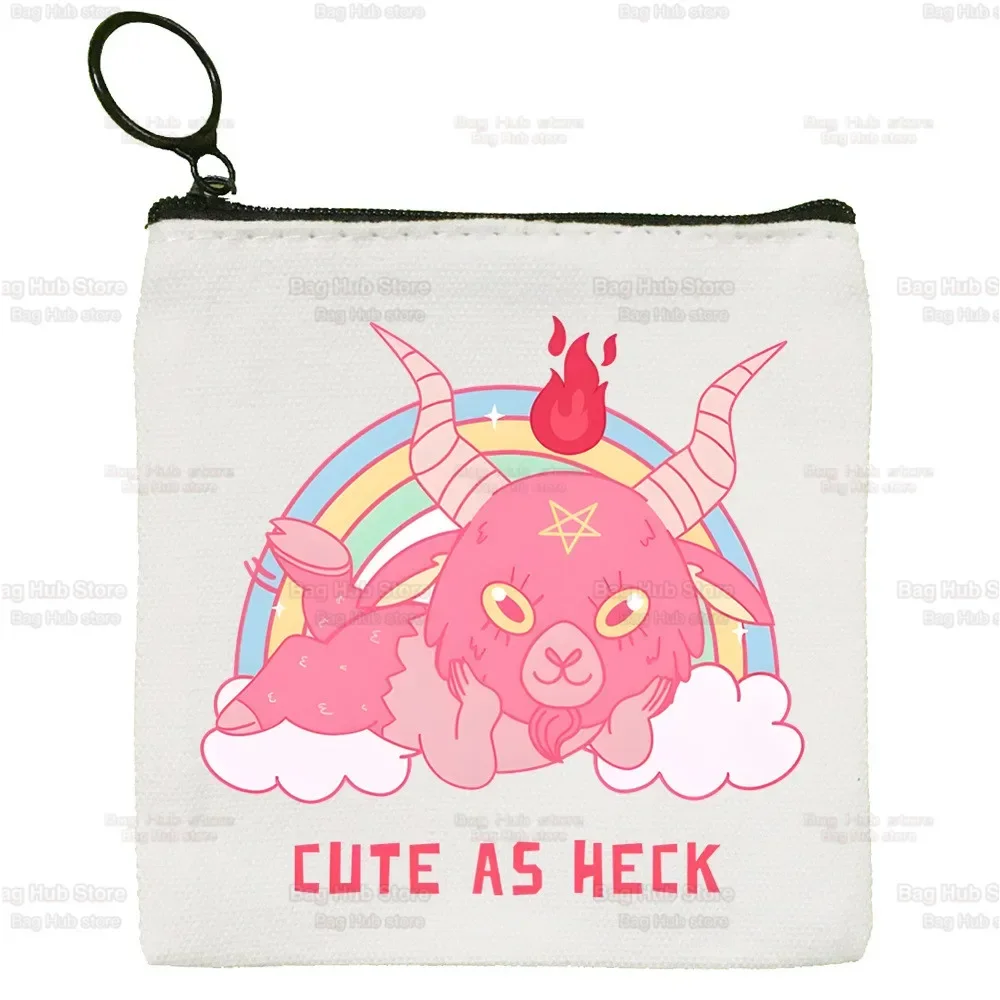 Baphomet Satan Cartoon Coin Purse Demon Ghost Mini Canvas Art Occult Goat Cute Key Case Scary Evil Coin Purse Student Wallet