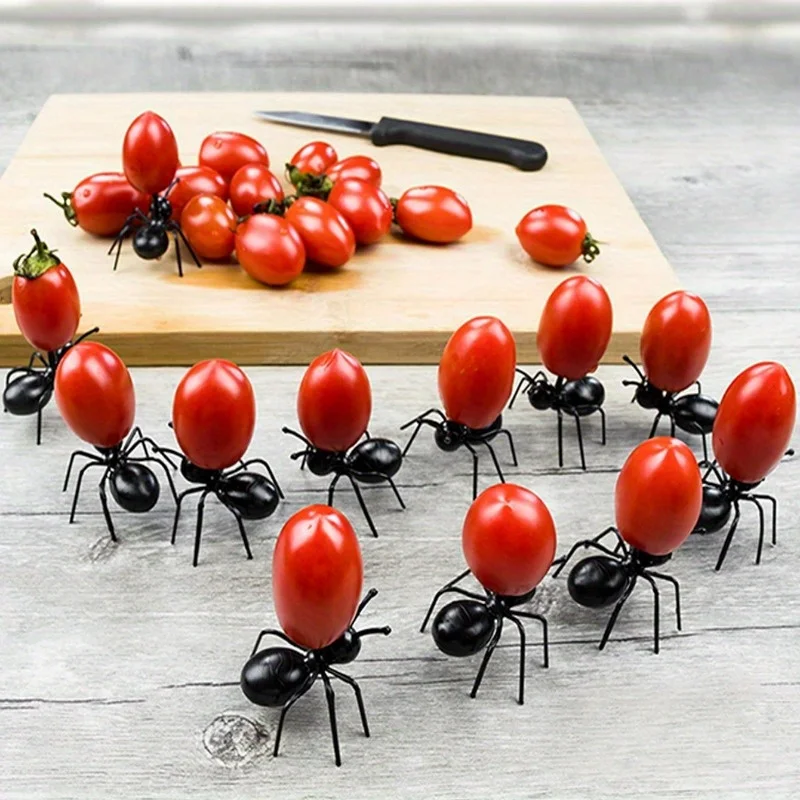 12pcs Whimsical Ant Fruit Forks Durable ABS Material Black Legs Red Body Perfect for Parties Appetizers