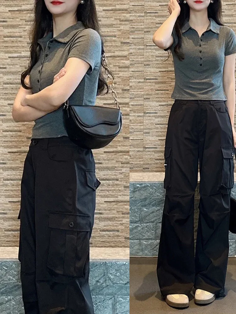 Faionable Casual Women's ort Sve T-irt And High Waist Slimming Leisure Workwear Pants Two-Piece Set Summer Outfit