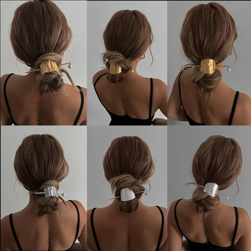 Hair Stick Faux Pearl Silver Tone Alloy Medium Lightweight Women Bun Hair Accessory Elegant Niche Irregular Daily Party Gift