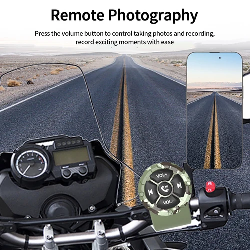 Imagen 2 del producto Auriculares inalámbricos Bluetooth 5,3 con botón remoto para casco, manillar de motocicleta/bicicleta, controlador multimedia, Control remoto en el volante