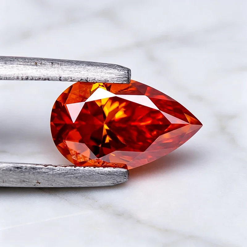 Moissanit-Stein in Orangefarbe, Birnenförmiger Schliff, Edelstein für DIY-Schmuck, Ring, Halskette, Ohrringe, Materialien zur Herstellung mit Zertifikat – Detail 5
