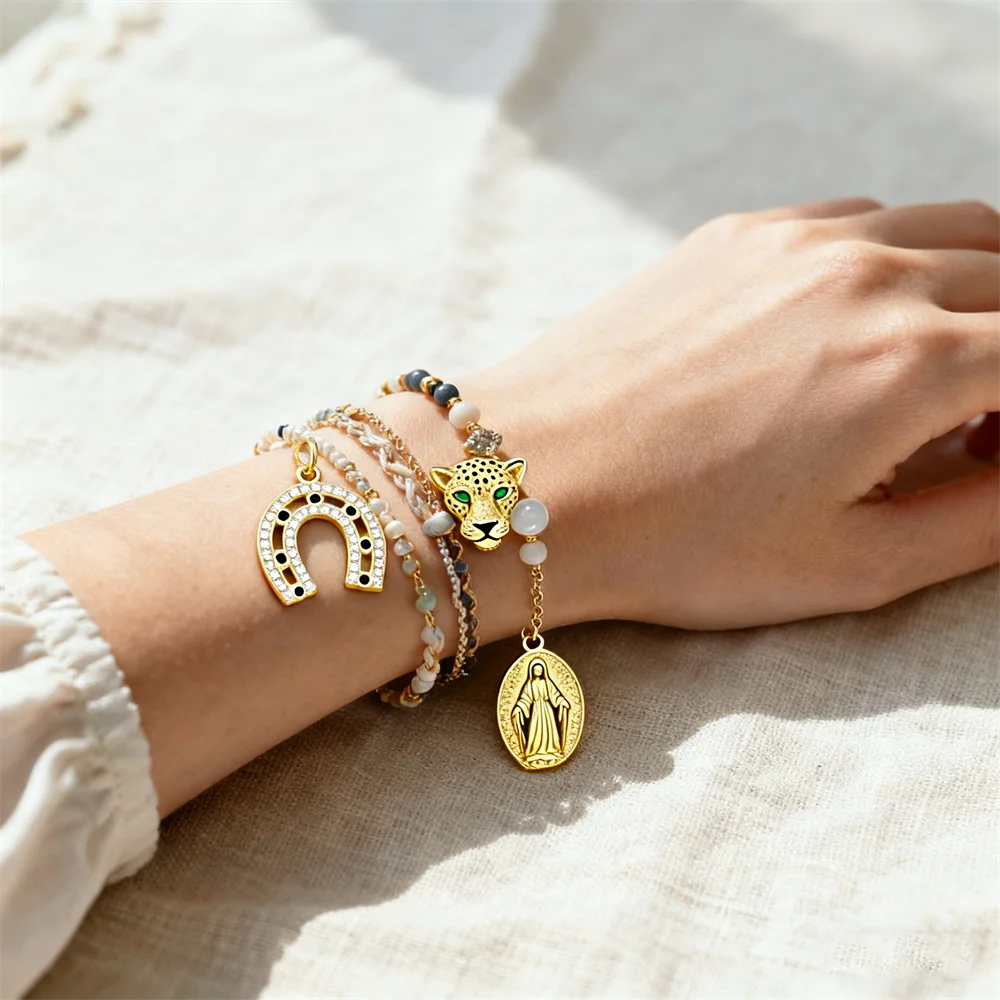 

3Pcs Pendants Cubic Zirconia Leopard Head Horseshoe Virgin Mary Charms Jewelry for Women men DIY Necklace Bracelet Accessories