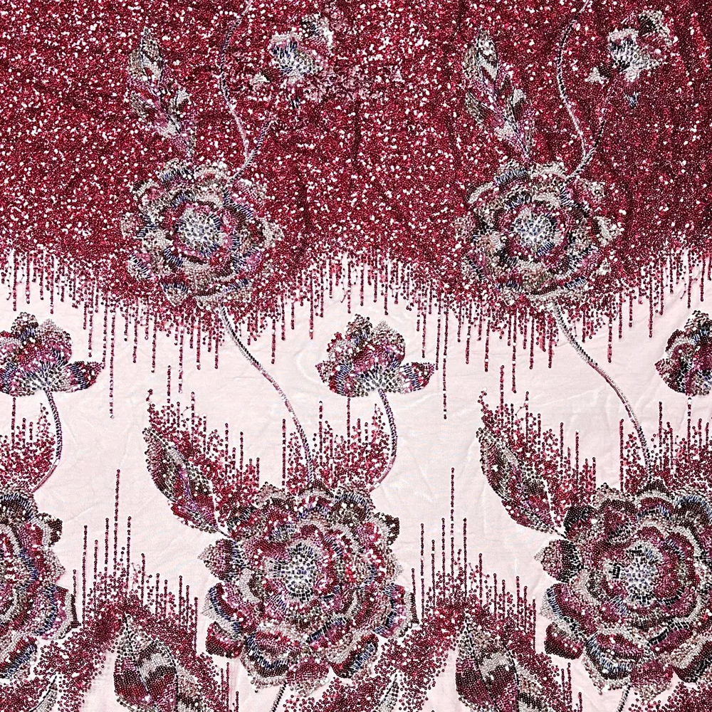 2025 African Luxury sequined embroidered beaded Lace Fabric Nigerian beaded lace tulle Fabric wedding party dress sewing