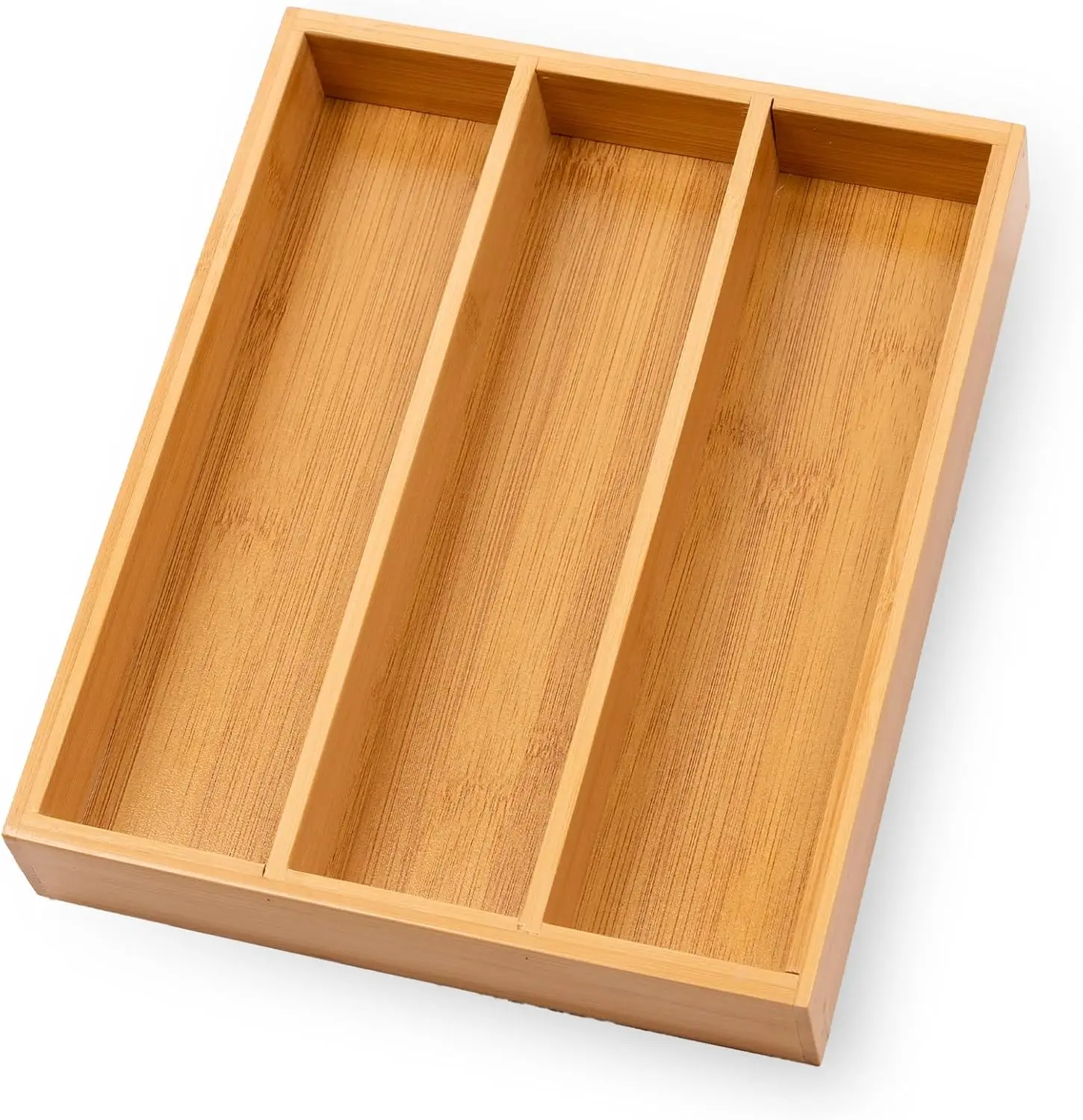 Natural Bamboo Kitchen Drawer Organizer with 3 Compartments