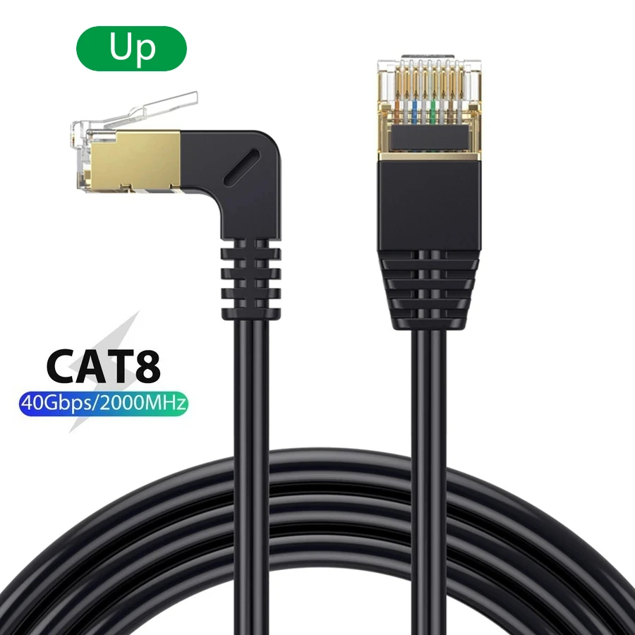 Ultra Slim Cat8 Ethernet Cable SFTP 40Gbps 2000MHz Cat 8 RJ45 Network Lan 90 Degree UP Down Angle Internet RJ 45 Ethernet Cable