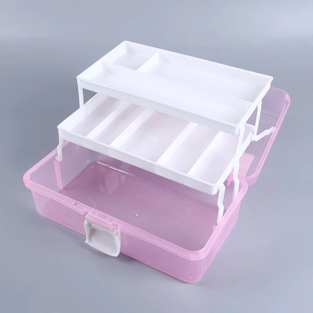 

Thicker Large Capacity Craft Storage Container 3 Layers Portable Painting Pink Anti-Slip Handle Compression Resistant