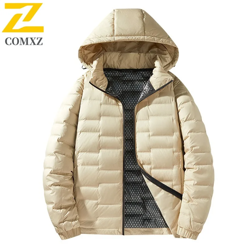

COMXZ Premium Men Down Jacket Outdoor Travel Thick Warm Parka High End Hooded Design Light Super Light Winter New Padded Jacket
