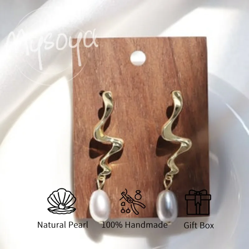 

MYSOYA White Rice-Shaped Freshwater Pearl Earrings 7-8mm With Gift Box For Her/Him Birthday/Wedding/Christmas/New Year Gift