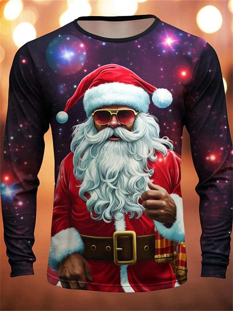 New Christmas Designer Vintage Men's T Shirt Street Casual Daily Christmas Long Sleeve Round Neck Clothing Clothing And Apparel